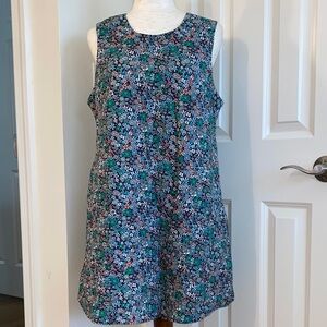 Floral A-Line Sleeveless Dress in Teal and Navy